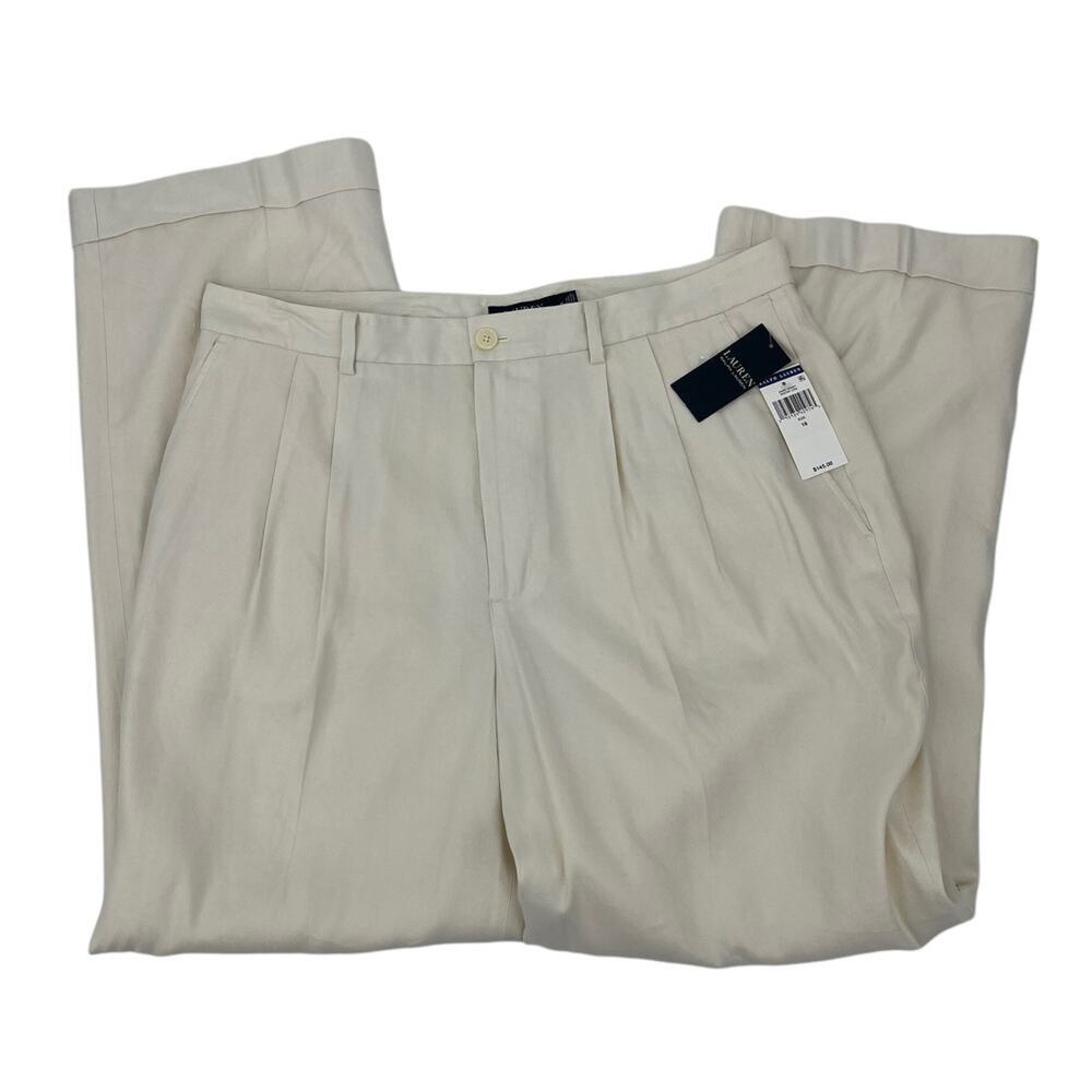 Lauren Ralph Lauren Chino Pants Winter Cream Pleated Stretch Lined Size 16 - Picture 3 of 16